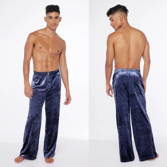 Savage X Fenty Whiskey Room Velvet Sleep Bottoms Men's Sze XL Navy Blue Straight - Picture 1 of 9